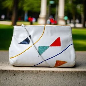 Vintage Bags By Supreme White Leather Patchwork Geometric Clutch Crossbody